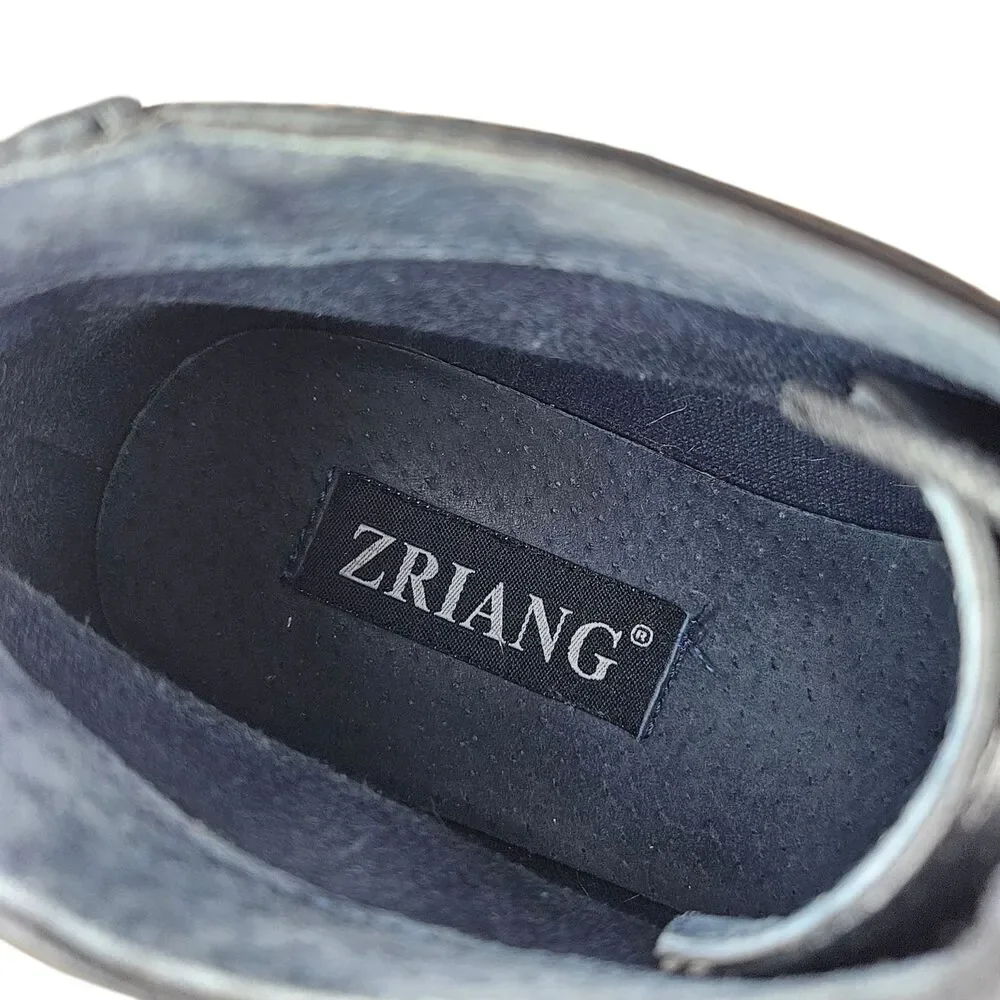 Zriang Mens Black Leather Round Toe Lace-Up Ankle Chukka Boots Size 8 Damaged